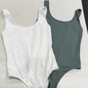 Express Body Contour Bodysuit Set - White and Sage